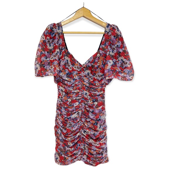 Zara Chiffon Floral Ruched Mini Dress NEW - Picture 2 of 12